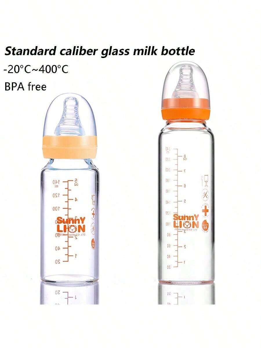 2件/1件婴儿玻璃奶瓶,耐热高达400°C,标准口径,60ml/120ml/140ml/240ml,多阶段喂奶瓶 - 彩色 - 查看 1