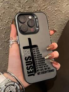 One Fashionable Phone Case (No Lanyard Or Stand Included). Shockproof Phone Case With Cross Graphic Design And Bible Verse Quote. One Protective Shockproof Case. - 灰色 - 查看 1