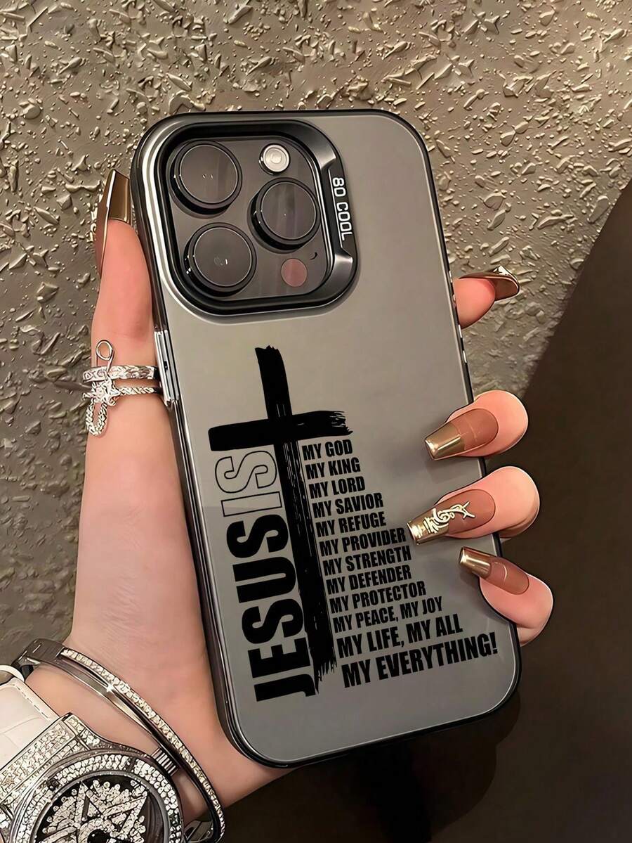 One Fashionable Phone Case (No Lanyard Or Stand Included). Shockproof Phone Case With Cross Graphic Design And Bible Verse Quote. One Protective Shockproof Case. - 灰色 - 查看 1