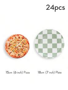 24 Packs Sage Green Checkerboard Paper Plates, Checkered Pattern Party Supplies, Disposable Paper Plates For Party, Celebration, Birthday, Gifts - Multicolor - View 10