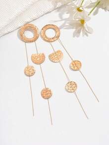 1 par de pendientes colgantes geométricos circulares martillados, pendientes largos con borlas de moda personalizados - Dorado - Ver 3