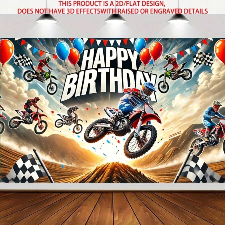 1件 2D平面越野摩托車賽車主題生日派對裝飾背景布,攝影工作室道具 - 9 - 查看 1