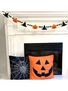 Halloween Pumpkin Ribbon Decorations, Witch Hat Bead Hanging Ornaments, Feather Pumpkin Ribbon Decorations, Witch Hat Ribbon Decorations - Multicolor - View 4