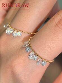 rundraw 1/2pcs Oval Chain Link, Inlaid Adjustable Cubic Zirconia, Suitable For Women's Daily Wear And Special Occasion Gifting - Gold - View 11