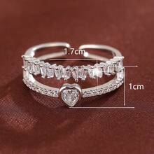 1pc Minimalist Geometric Heart Open Adjustable Design Cubic Zirconia Inlaid Women's Ring - Multicolor - View 9