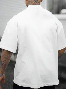 Hombres Camiseta de hombros caídos con estampado de letra - Blanco - Ver 2