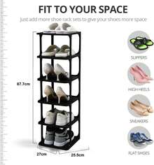 Organizador de zapatos plegable de 6 niveles, Simple apilable zapato rack,Zapatero de Esquina Estrecha, para armario, pasillo, entrada, dormitorio ect. (-2) - Negro-2 - Ver 3