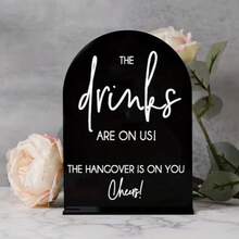 1pc Bar Sign, Drinks On Us, Hangover On You, Bar Table Decor Cheers Sign, Gift For Newlyweds, Colleagues And Friends, Wedding, Bridal Shower, Celebration, Summer Birthday, Beach Bar And Pub Decor - A - View 8
