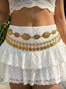 2pcs/Set Vintage Coin Tassel Waist Chain Set, Round Coin Waist Decor, Bohemian Style Versatile Waist Belt, Perfect Gift For Women, Suitable For Holiday, Party, Daily Wear - Gold - View 2