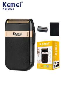 Kemei 2024 Hot Selling Men's Electric Shaver, Dual Blade Reciprocating Facial Electric Razor, USB Rechargeable Shaver, Portable Beard Trimmer, Suitable As Gift For Boyfriend And Father - Black - View 2