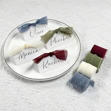 50pcs Green Ribbon Bow Blank Folded Table Cards, Hand-Tied Chiffon Ribbon, Suitable For Wedding, Bridal Shower, Engagement Party, Valentine's Day, Dinner Table, Banquet, Place Cards - View 7