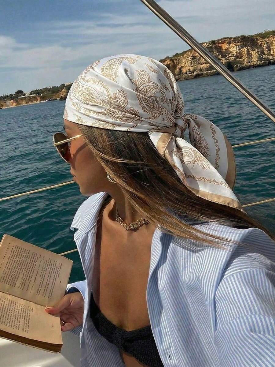 1pc Women's Bohemian Style Colorful Paisley Print Satin Scarf, Elegant Casual Headscarf/Shawl For Daily Life And Sun Protection,Accessories,Beach Towel - Multicolor - View 1
