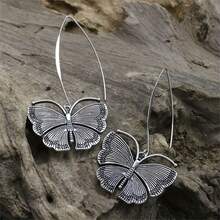 1Pair Vintage Boho Butterfly Earrings, Silver Plated Copper Dangle Drop Earrings For Women, Daily & Party Wear, All Seasons Accessory,Christmas Holiday Jewelry Gift - Silver - View 2