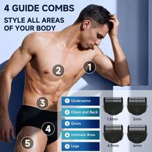 1pc LED Display Men's Body Hair Trimmer, Rechargeable Electric Shaver For Private Area, New Model - 黑色 - 查看 8