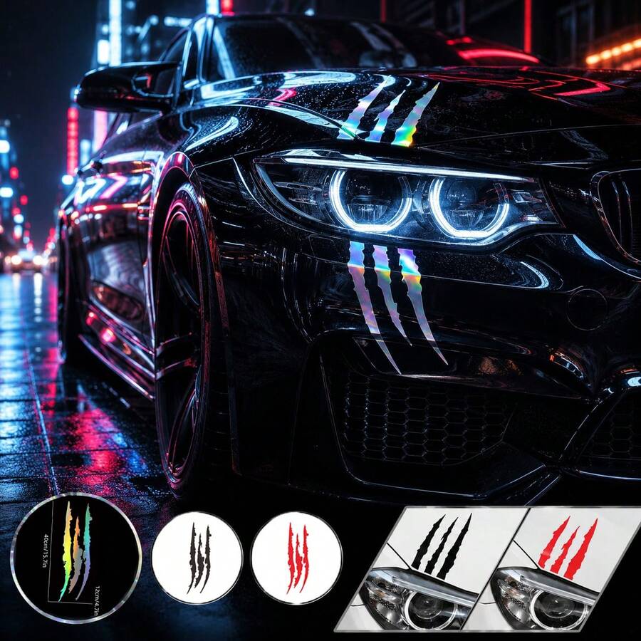 Waterproof Demon Claw Car Sticker, Headlight & Hood Eyebrow Decal, Creative Personalized Scratch Cover Decal Sticker, Suitable For Car Exterior Decoration - A - View 1