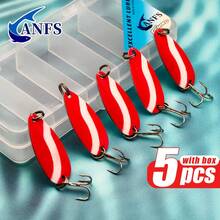 ANFS 5pcs Metal Fishing Lures - Rotating Lures With Portable Storage Box, Hard Metal Lures, Spoon-Shaped Blade Fishing Lure Set - Multicolor - View 5