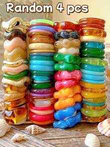 12/9/8/4/1 Peças Conjunto de Pulseiras Boêmias Vintage Elegantes, Vibrações de Férias de Verão Chiques, Geométricas Assimétricas em Ondas, Cores Café, Azul, Verde, Laranja, Rosa, Resina Colorida Acrílica Exagerada, Tie Dye, Empilháveis, Minimalistas Personalizadas de Alta Qualidade, Acessórios de Joalheria Adequados para Mulheres, Uso Diário, Festa na Praia, Aniversário, Presente para Ela (Padrões de Resina Aleatórios) - Multicolorido - Visão 6