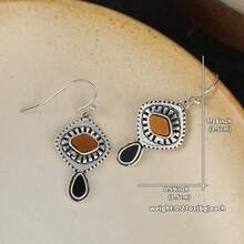 Bohemian Rhombus Dangle Earrings, Vintage Pattern Hook Design, Western Retro Style, Versatile For Daily Wear And Parties - Silver - View 2