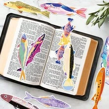 30PCS Colorful Marine Fish Series Bookmark Cartoon Aestheticism Creativity Hand Painted Sandfish Tuna Codfish Halibut Funny Stationery Paper Book Page Mark Card Bookmark - 1 Set - View 9