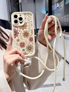 1 Piece Fashion Phone Case. Does Not Include Lanyard Or Stand. Shockproof Fashion Phone Case Shoulder Strap Lanyard Style Flower Pattern Painted Flower High Quality Groove Texture Thick Anti-Drop Handmade Braided Wrist Strap Shoulder Strap Painted Soft Phone Case Compatible With 16/11/16pro/16plus/16promax/16e/15Promax/13/14/12/XS/XR/7G/8P Phone 13 14 11P 12P 11XS Phone Case, Detachable Wrist Strap Crossbody Bag Stylish Waterproof Scratch Resistant Spring Gift Party Birthday - 彩色 - 查看 1
