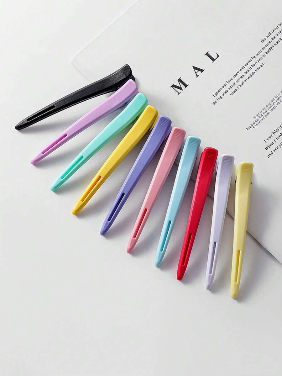 6pcs Professional Seamless Hair Clips, Long Alligator Hair Clips, Women's Perming & Dyeing Sectioning Positioning Hair Clips, Hair Styling Accessories - Multicolor - View 1