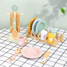Simulation Pretend Play Kitchen Utensil Set Educational Little Chef Role Play Cooking Wooden Toy - Multicolor - View 2