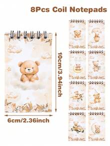 8入 6*10cm 棕熊主題迷你螺旋便攜記事本，派對禮品袋填充物，適用於嬰兒洗禮、性別揭曉、生日、教室獎勵、托兒所派對用品 - 棕色 - 查看 13