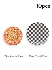 黑白格子一次性纸盘，棋盘派对用品，可供 24 位客人使用，适合派对、庆典、生日、礼物 - 彩色 - 查看 10
