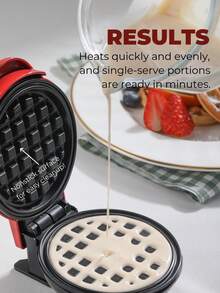 SCISHARE 1pc Mini Waffle Maker, 10cm Waffle Mold, Water-Based Non-Stick Coating, Easy To Clean, 350W Fast Heating, Compact Design For Drawer Storage, EU Plug, 70cm Power Cord - Ideal For Children And Families To Make Breakfast While Traveling And In Small Kitchens, Just Add Batter (Red Round) - Red️ - View 7