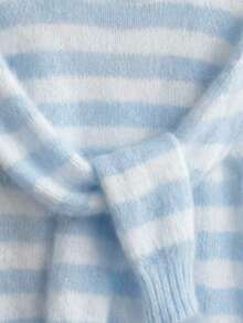 Elegant Striped Crew Neck Knit Sweater, Versatile For Home, Office And Outings Fall - Mint Blue - View 3