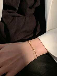 1 buah Gelang Rantai Dua Lapis Minimalis Mewah Desain Niche (Pengait Acak) - Emas - View 3