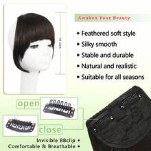 Synthetic Fiber French Bangs Clip-In Hair Piece, Lightweight Front Hair Extensions With Sideburns, For Women, Pure Black, Halloween - Multicolor - View 6