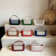 Bolso de Cuero Genuino para Mujer, Elegante Bolso de Mano y de Hombro para Oficina, Citas y Fiestas 2026, Diseño Personalizado, Moderno y a la Moda, Nuevo, con Solapa Simple, Patchwork, Bolso Pequeño Cuadrado de Color en Contraste para Mujer, Bandolera y de Hombro. - Azul - Ver 3