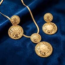 3pcs/Set Geometric Round Necklace & Asymmetrical Convex Earrings Jewelry Set, Elegant & Fashionable - Gold - View 3