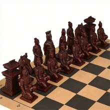 Easytoday 大尺寸國際象棋套裝,做舊飾面,兵馬俑風格棋子,加重棋子,43cm/16.93英吋棋盤,創意娛樂遊戲,聖誕節與節日禮物 - 彩色 - 查看 4