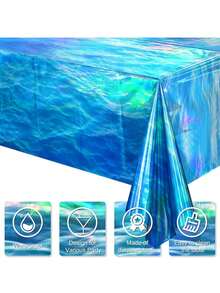 2/1pc Blue Ocean Theme Tablecloth - Decorated With Blue Ripples And Wave Patterns, Suitable For Various Occasions Including Birthday Parties, Beach Parties, Pool And Surfing Events, Weddings, Summer Gatherings, Graduation Parties, Theme Parties, Anniversary Celebrations, Etc. - One Size Fits All - View 5
