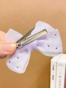 2pcs Girls Multi-Color Faux Pearl Bow Hair Clips - Mauve Purple - View 6