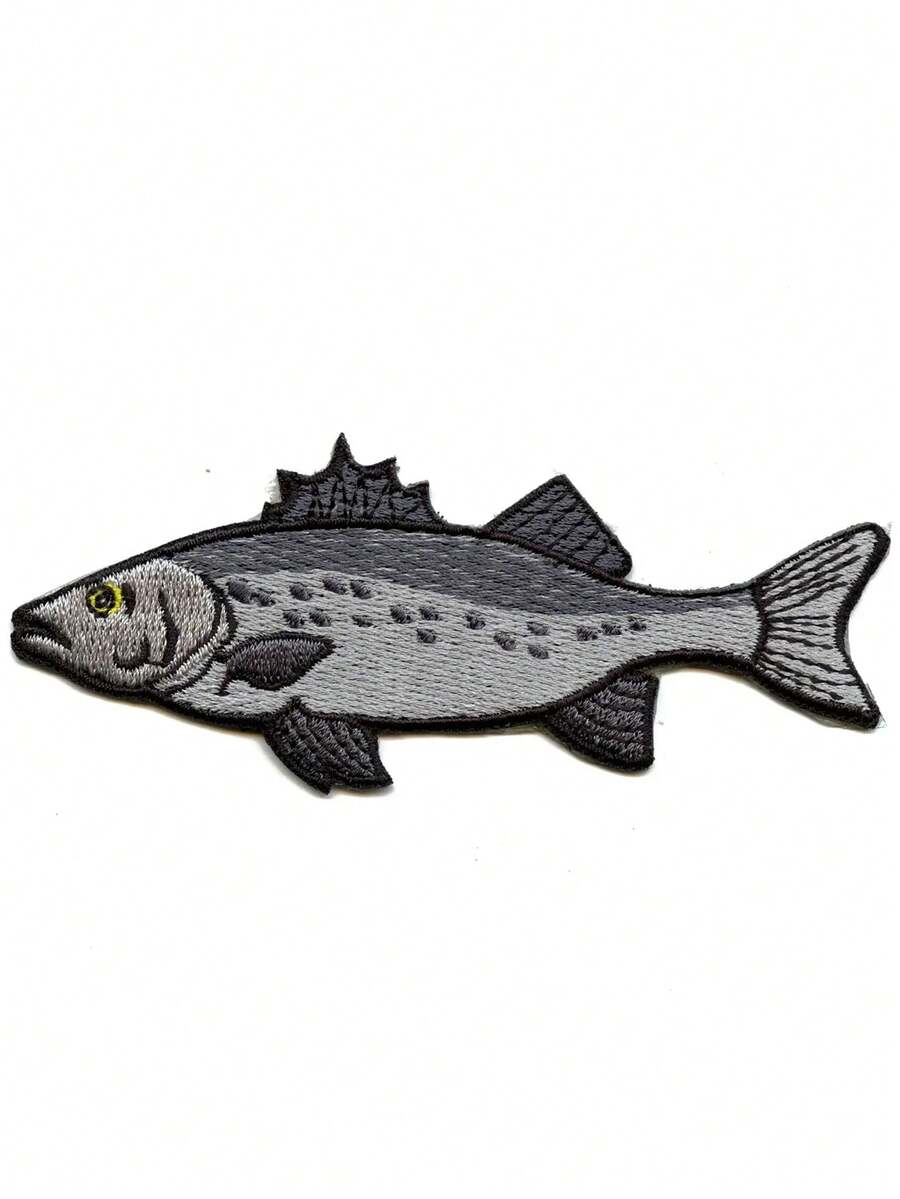 1件灰色魚鰭魚類深海海洋刺繡燙貼布章,DIY衣飾配件,適合節慶派對、夏季與校園 - 彩色 - 查看 1
