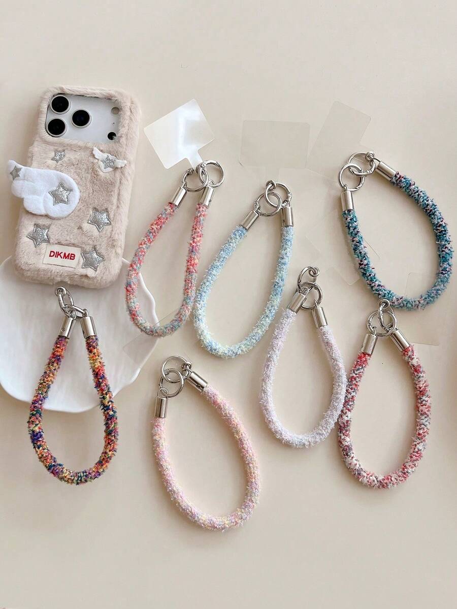 1pc High-Quality Coral Fleece Colorful Wrist Phone Lanyard, Short Fuzzy Winter Phone Anti-Lost Strap - Multicolor - View 1