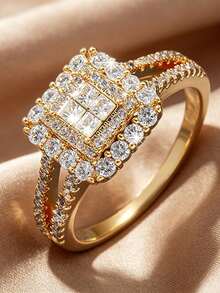 1件歐美風白色K金鍍銅經典女款微鑲鋯石婚戒，熱門飾品 - 金色 - 查看 10
