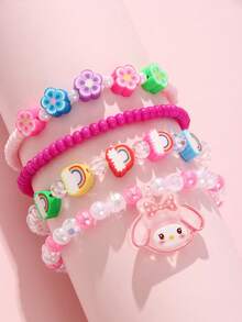 SANRIO 4件/組 三麗鷗可愛貓咪狗咪吊墜心形串珠手鍊手環飾品，適合節日派對、學校、生日禮物、女孩佩戴，彩色珠子隨機 - 彩色 - 查看 13