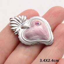 2pcs Rose Red Pearlescent Light Pink Oil Drip Sacred Heart Pendant Jewelry Making Charms 304 Stainless Steel Heart Pendant Sun Chain Flame Heart Pendant Suitable For Necklace Bracelet Earrings Bag Chain Decoration Personalized Vintage Fashion Accessories Enamel Sacred Heart Pendant Handmade DIY Gift Men Women Accessories Jewelry Supplies - Love Heart - View 13
