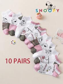 10/5/1 Pair Snoopy Women's Short Socks, Cartoon Puppy Pattern, Low Cut, Pink - Multicolor - View 11