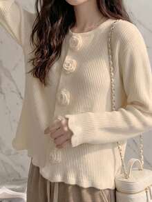 JIANHU Áo khoác cardigan dệt kim tua rua cài cúc họa tiết hoa mùa xuân mới, áo khoác dáng rộng thanh lịch ngọt ngào dành cho nữ, áo len dài tay đa năng. - trắng - Xem 8