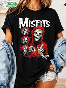 Unisex Cotton T-Shirt With A Punk Horror Misfits Design - Black - View 1