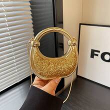 Bolso de cuero genuino para mujer, elegante bolso de mano y de hombro para oficina, citas y fiestas. Sencillo, exclusivo, de alta calidad, brillante, elegante, moderno, nuevo diseño de verano 2026, bolso cruzado para uso diario. - Dorado - Ver 2