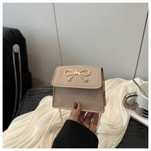 Bolso de cuero genuino para mujer, elegante bolso de mano y de hombro para oficina, citas y fiestas. Hermoso lazo, moderno, sencillo bolso bandolera cuadrado pequeño para mujer, 2026, nuevo, a la moda, elegante, de color sólido. - Blanco - Ver 9