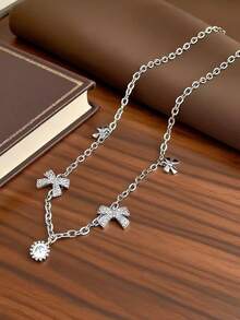 1 pieza Collar colgante de cinta exquisito y elegante, cadena de plata S925 con cadena de oro, adecuado para uso diario, gargantilla - Arco - Ver 6