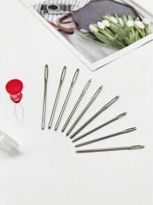10 piezas Juego de agujas de coser con punta redondeada y sin punta, diseñado para telas delicadas, adecuado para personas mayores, niños y principiantes. Incluye guía de hilo de metal, fácil enhebrado y viene con un frasco de almacenamiento transparente para evitar el polvo y la humedad. - aguja de coser - Ver 5