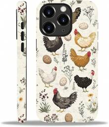 Case For IPhone 16 Pro, Colorful Pineapple Design, Liquid Silicone Case, Impact Resistant, Anti-Scratch, Shockproof - 復古公雞植物 - 查看 2